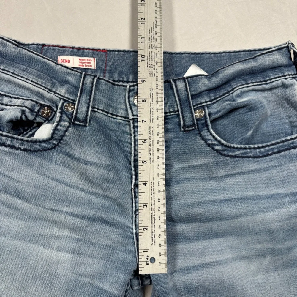 True Religion Jeans Men 30 Blue Geno Relaxed Slim Fit Horseshoe Stitch Denim